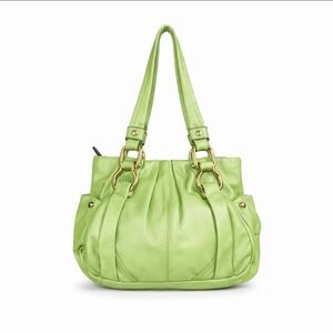 B Makowsky Soft Leather Shoulder Bag Green Chunky Gold Hardware NWT